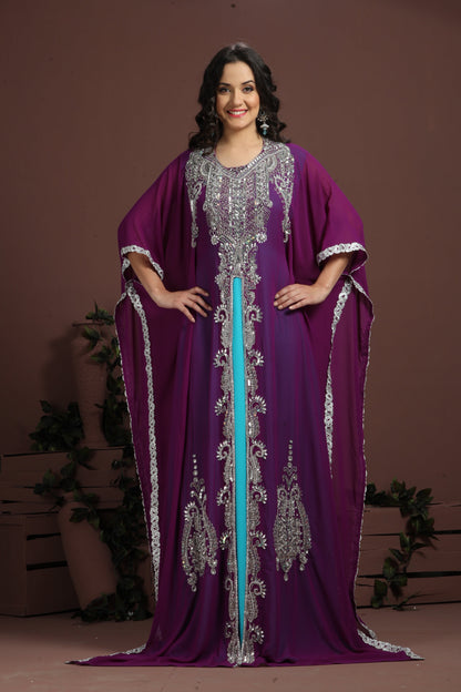 Blue and Purple color Exclusive Georgette Designer Kaftan