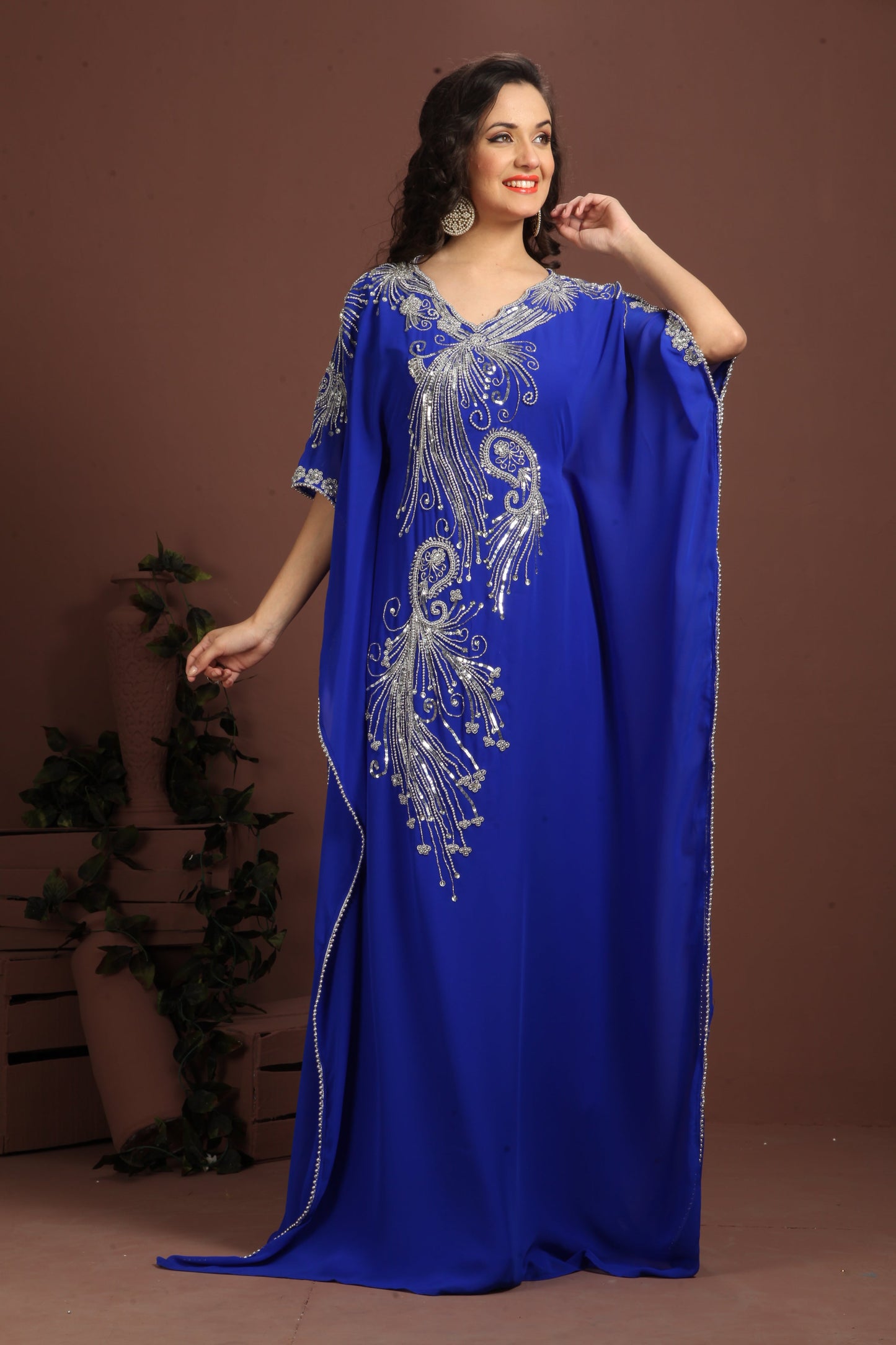 Beautiful Blue Embroidered Georgette Arabic Caftan