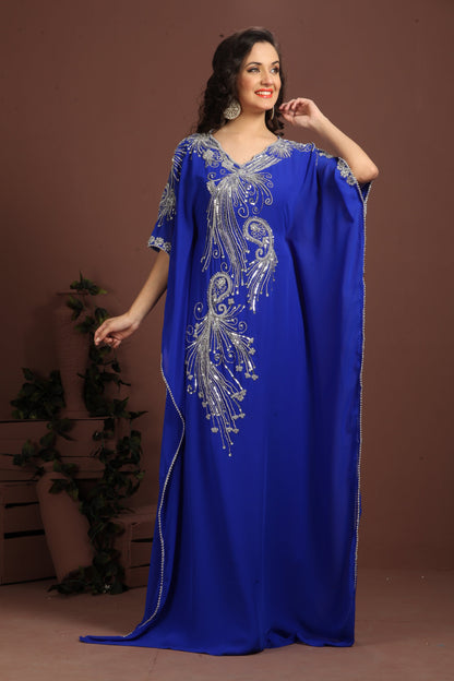 Beautiful Blue Embroidered Georgette Arabic Caftan