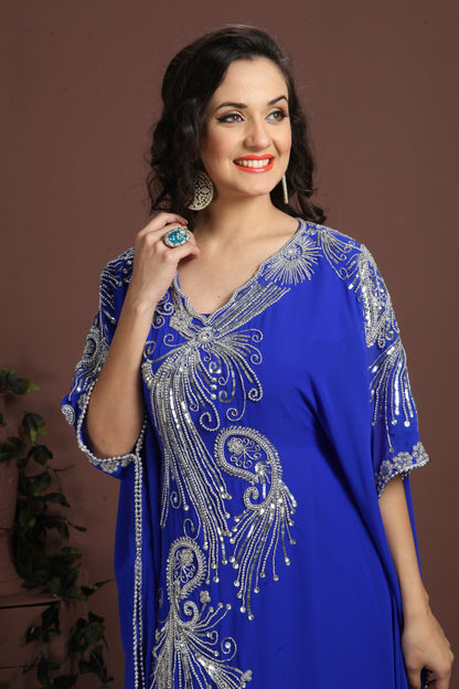 Beautiful Blue Embroidered Georgette Arabic Caftan