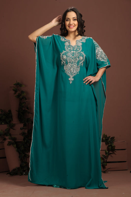 Bottle Green Color Designer Arabic Kaftan Dress