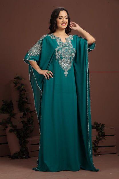 Bottle Green Color Designer Arabic Kaftan Dress