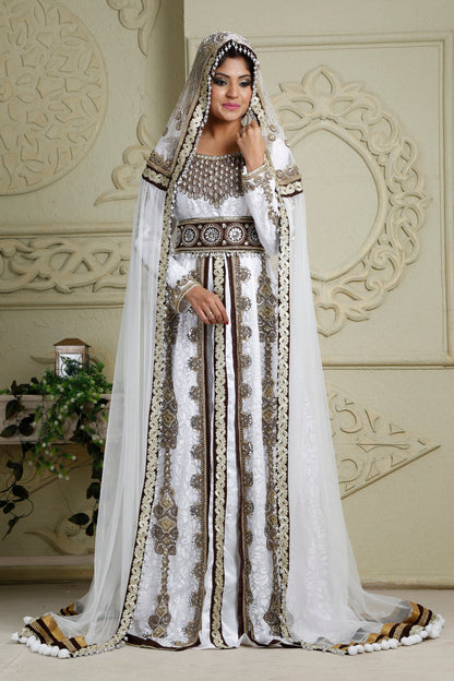 White Modern Bridal Kaftan with Veil