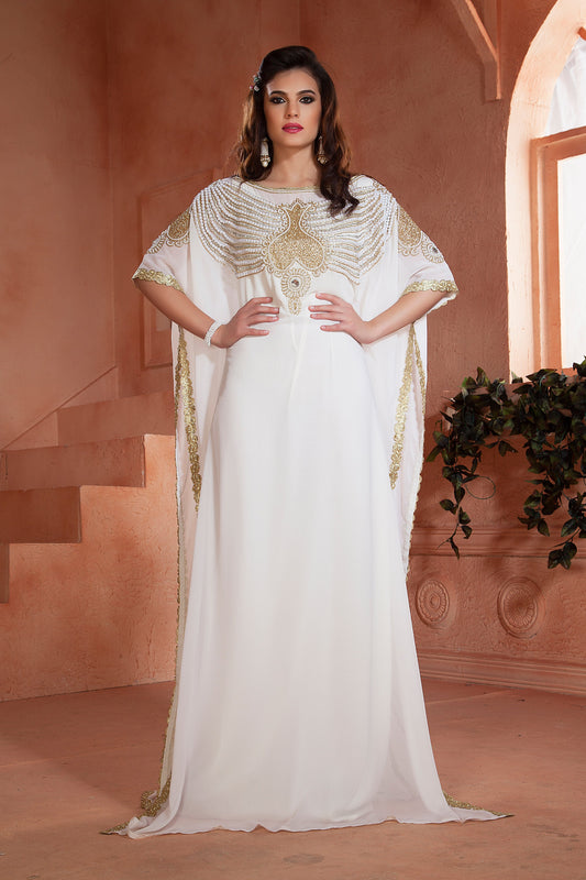 White color Georgette Hand beaded Designer Kaftan