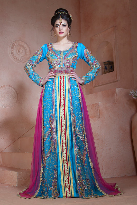 Firozi and Dark Pink Color Designer  Wedding Caftan
