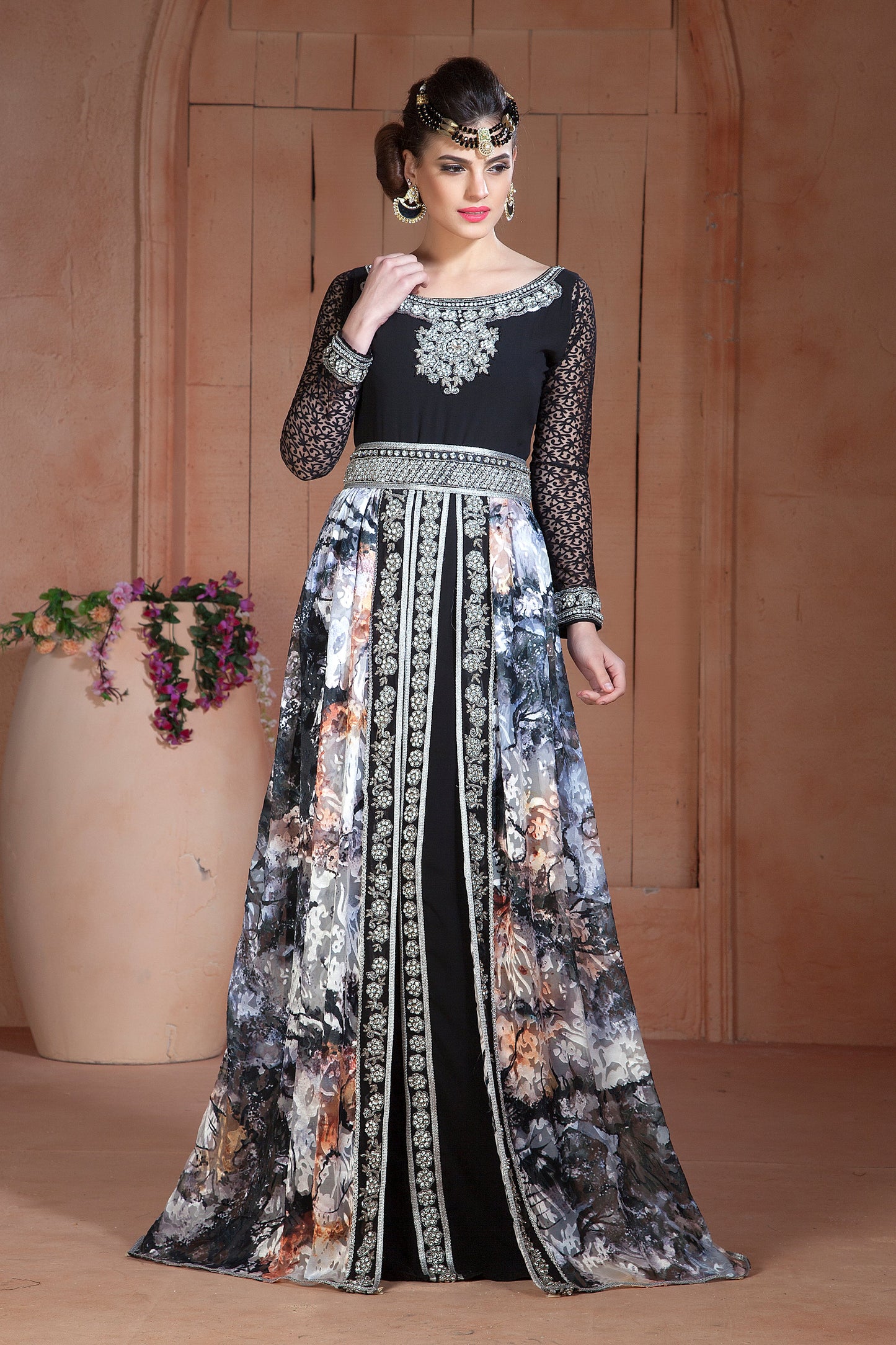Mutil and Black Color Party Wear Full sleeve Kaftan