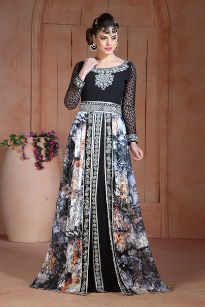 Mutil and Black Color Party Wear Full sleeve Kaftan