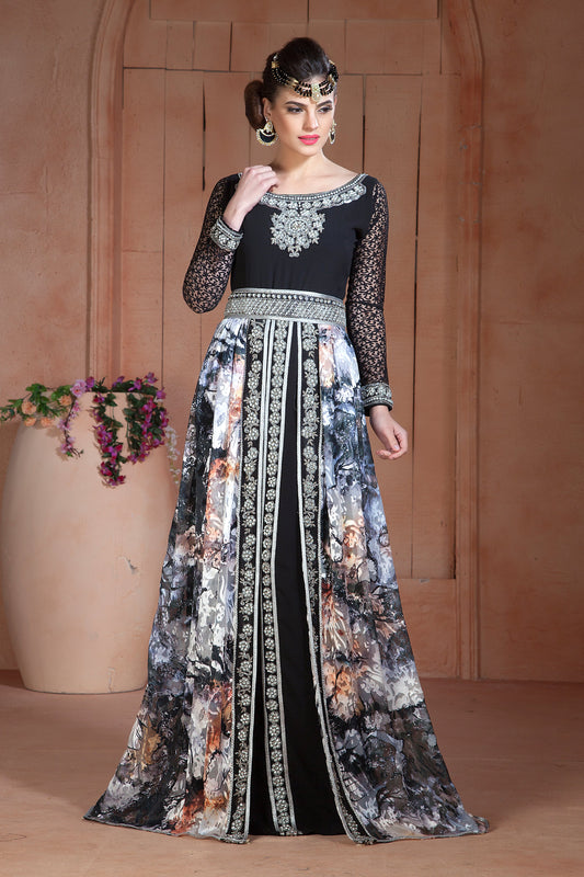 Mutil and Black Color Party Wear Full sleeve Kaftan