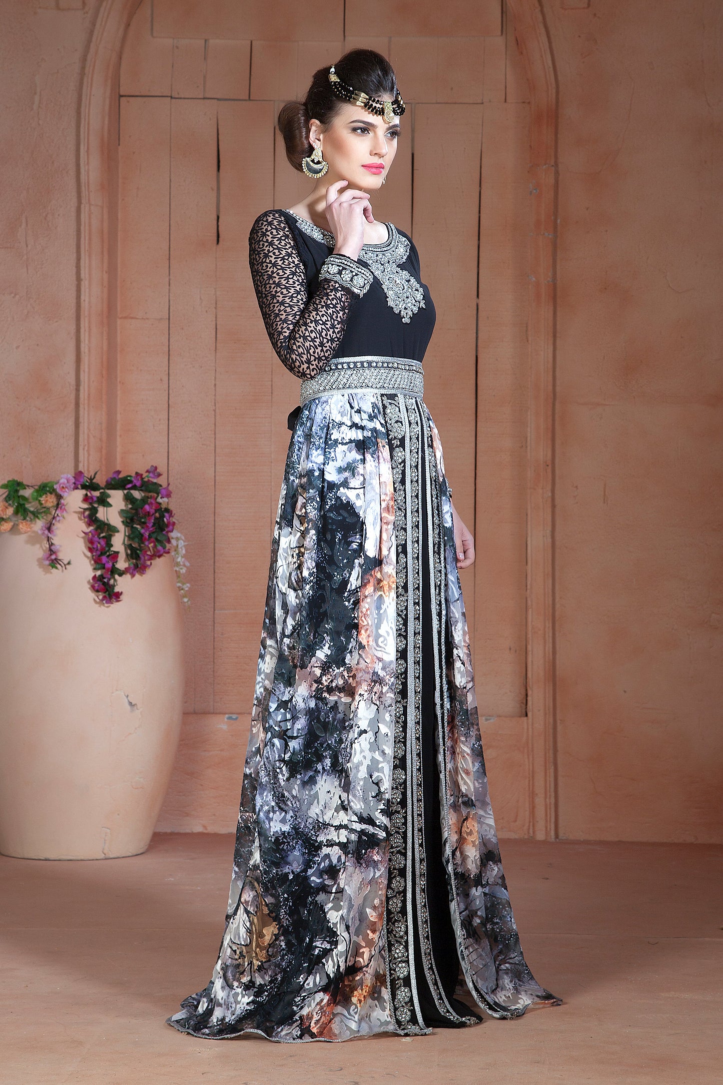 Mutil and Black Color Party Wear Full sleeve Kaftan