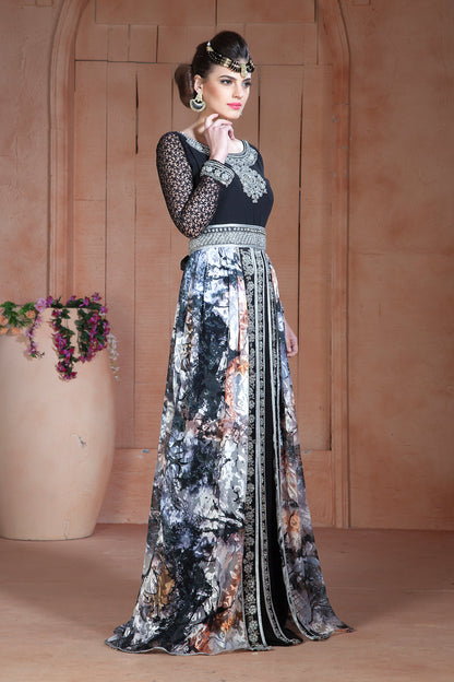 Mutil and Black Color Party Wear Full sleeve Kaftan