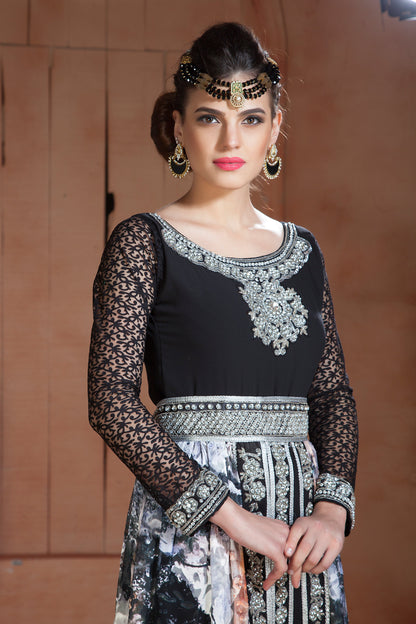 Mutil and Black Color Party Wear Full sleeve Kaftan