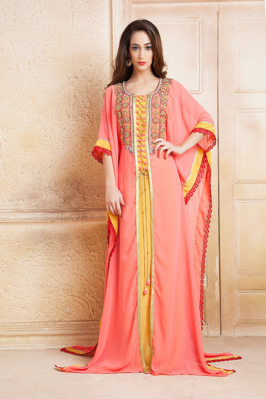 Yellow and Pink color  Handmade Kaftan