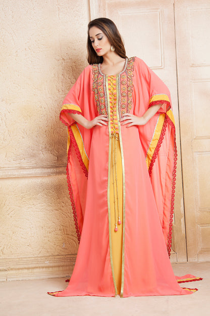 Yellow and Pink color  Handmade Kaftan