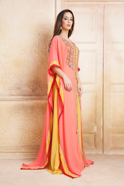 Yellow and Pink color  Handmade Kaftan