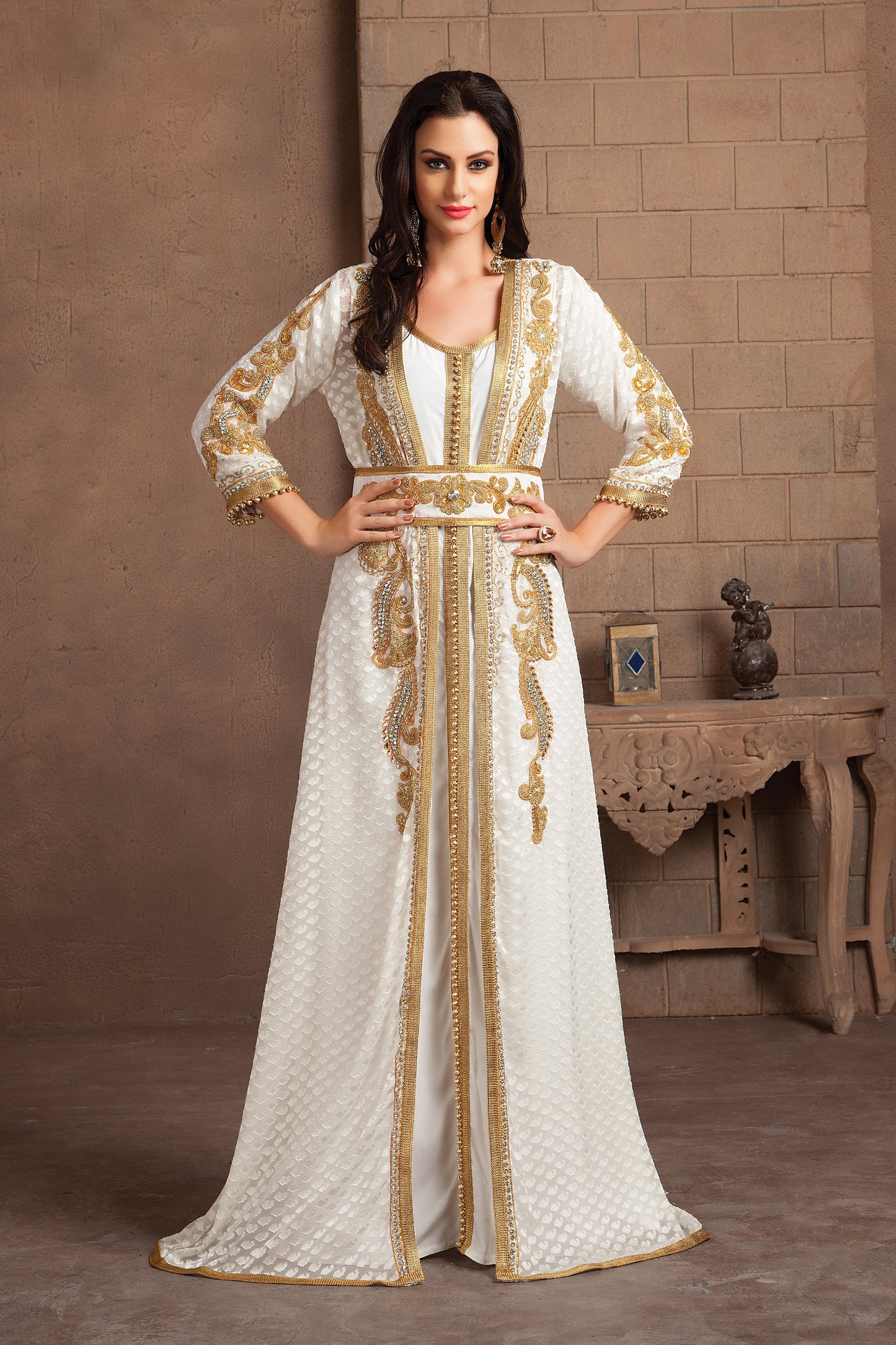 Moroccan Dress Kaftan Style Formal Dresses Off White Party Wear