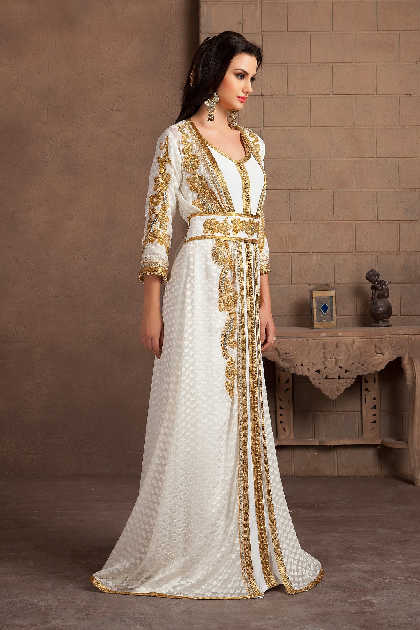 Off White Party Wear Moroccan Style Kaftan