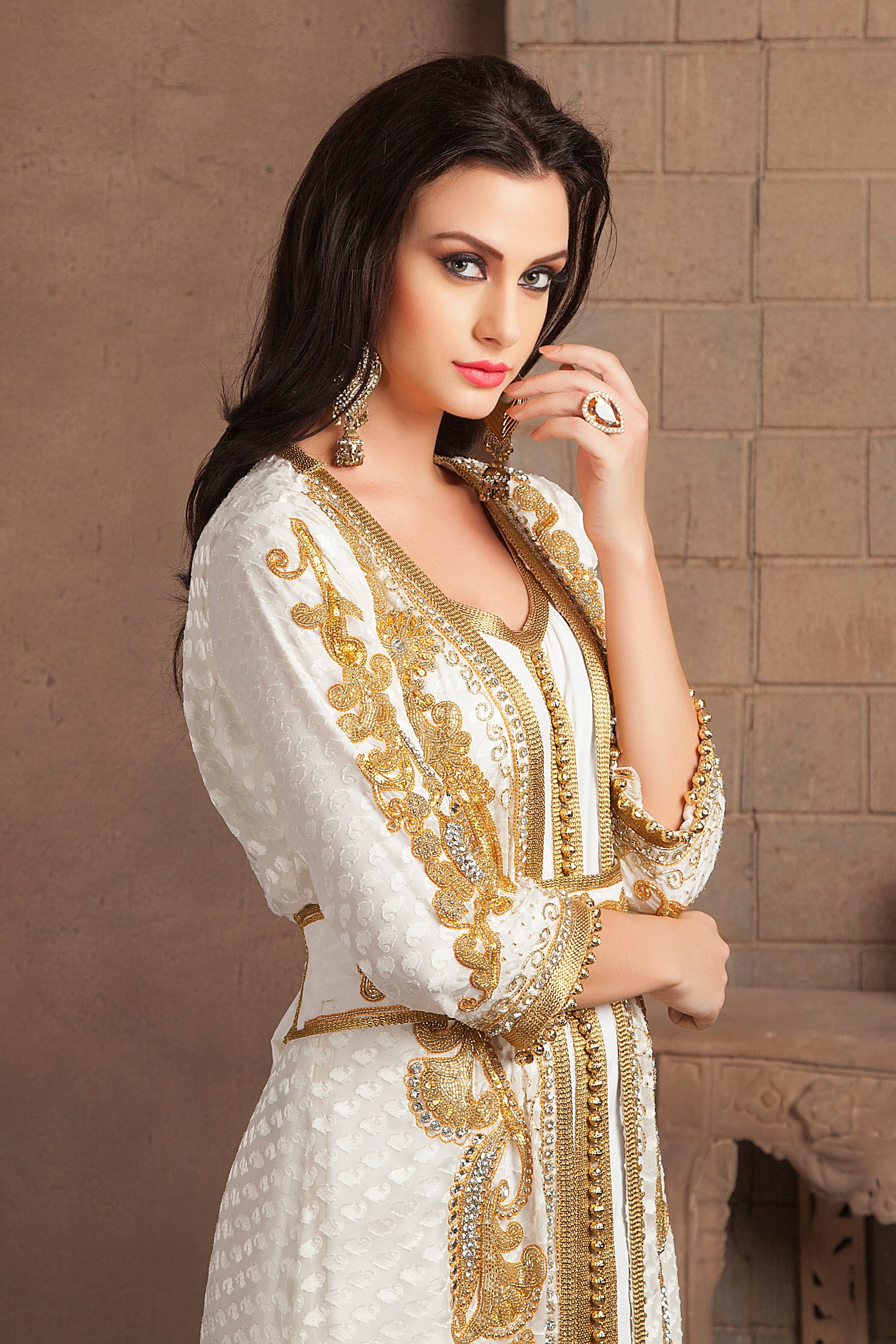 Off White Party Wear Moroccan Style Kaftan