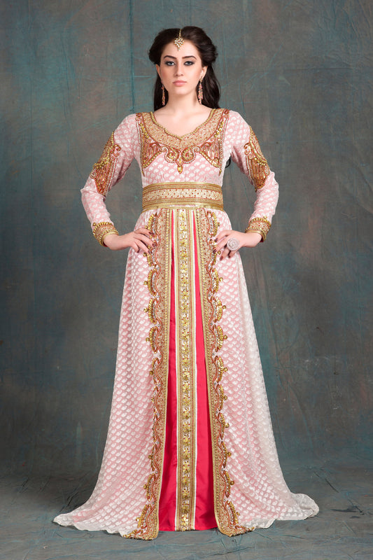 Off White and Pink Moroccan Kaftan