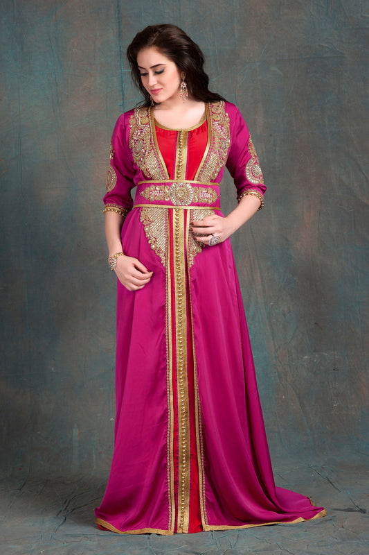 Magenta and Red Color Moroccan Kaftan