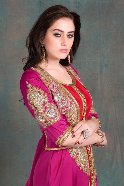 Magenta and Red Color Moroccan Kaftan