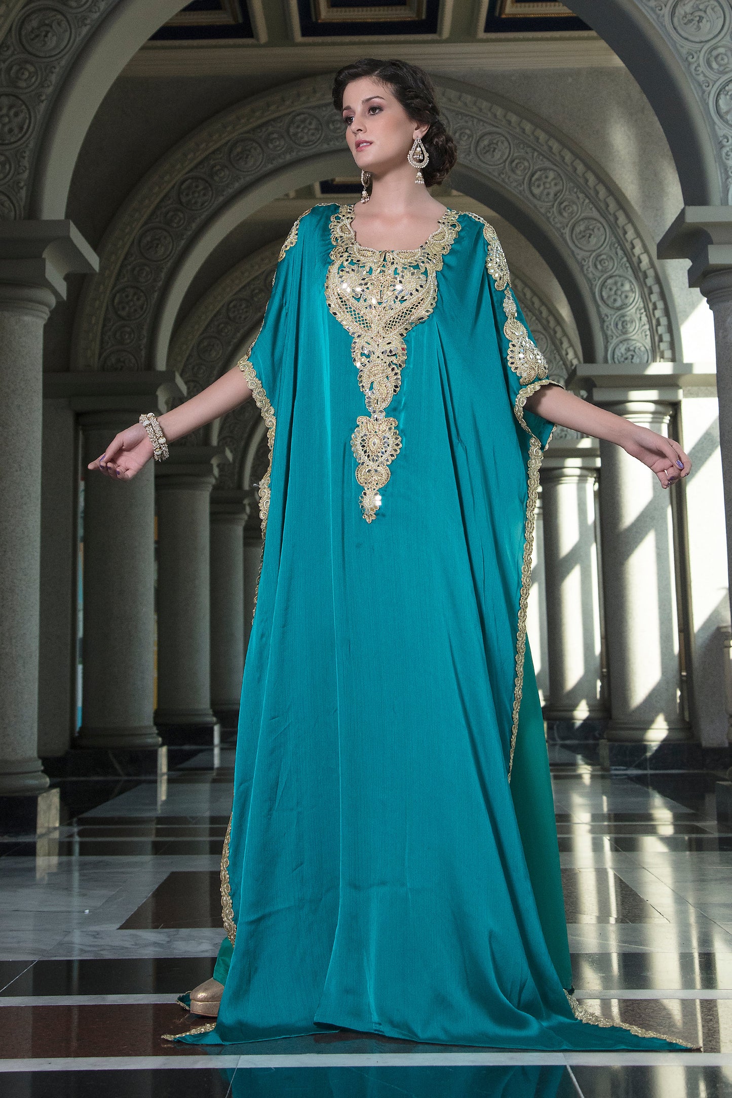Sea Green Color Arabic Free Size Kaftan