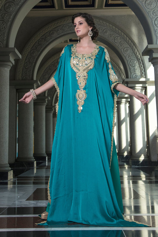 Sea Green Color Arabic Free Size Kaftan