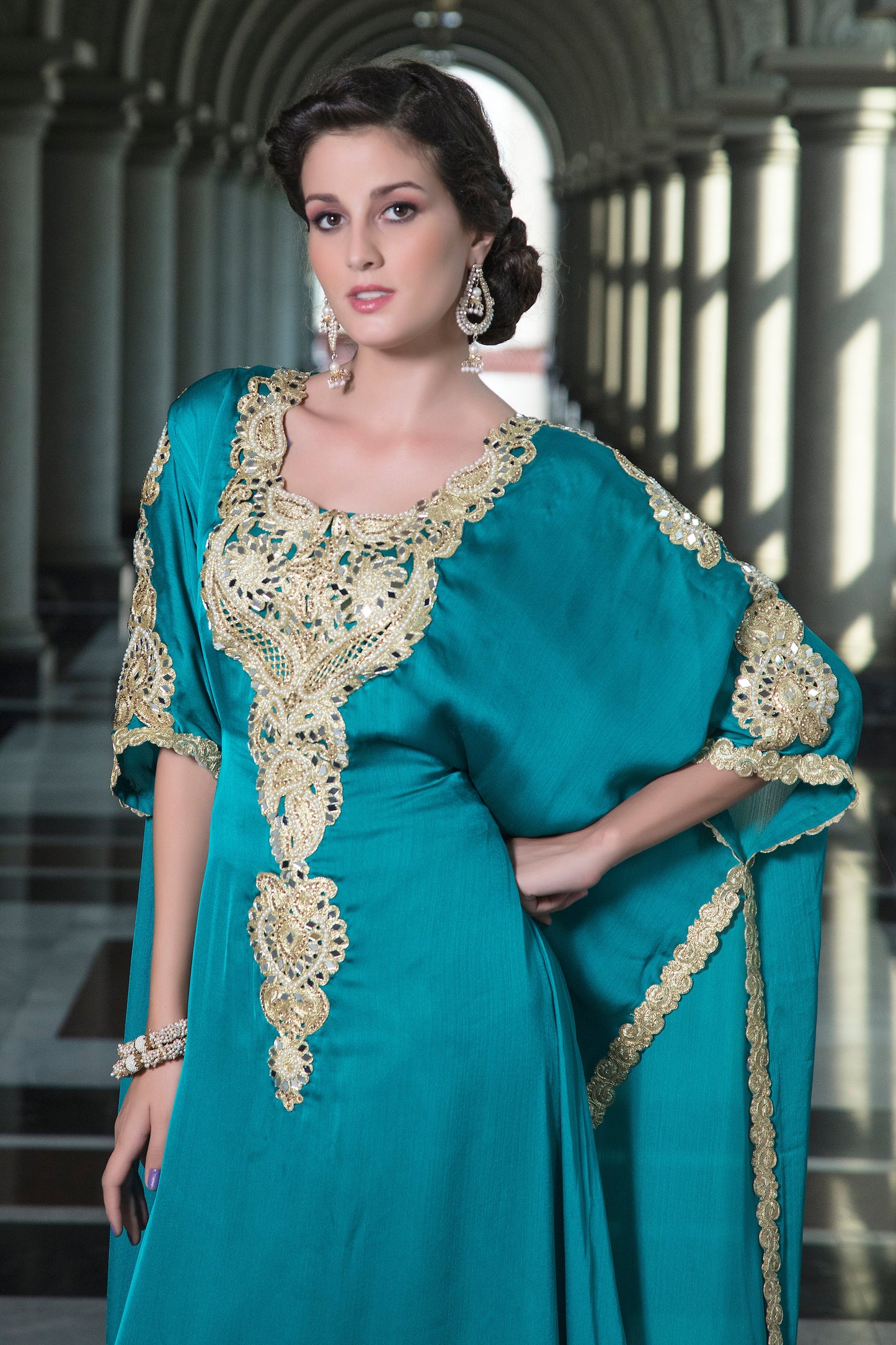 Sea Green Color Arabic Free Size Kaftan