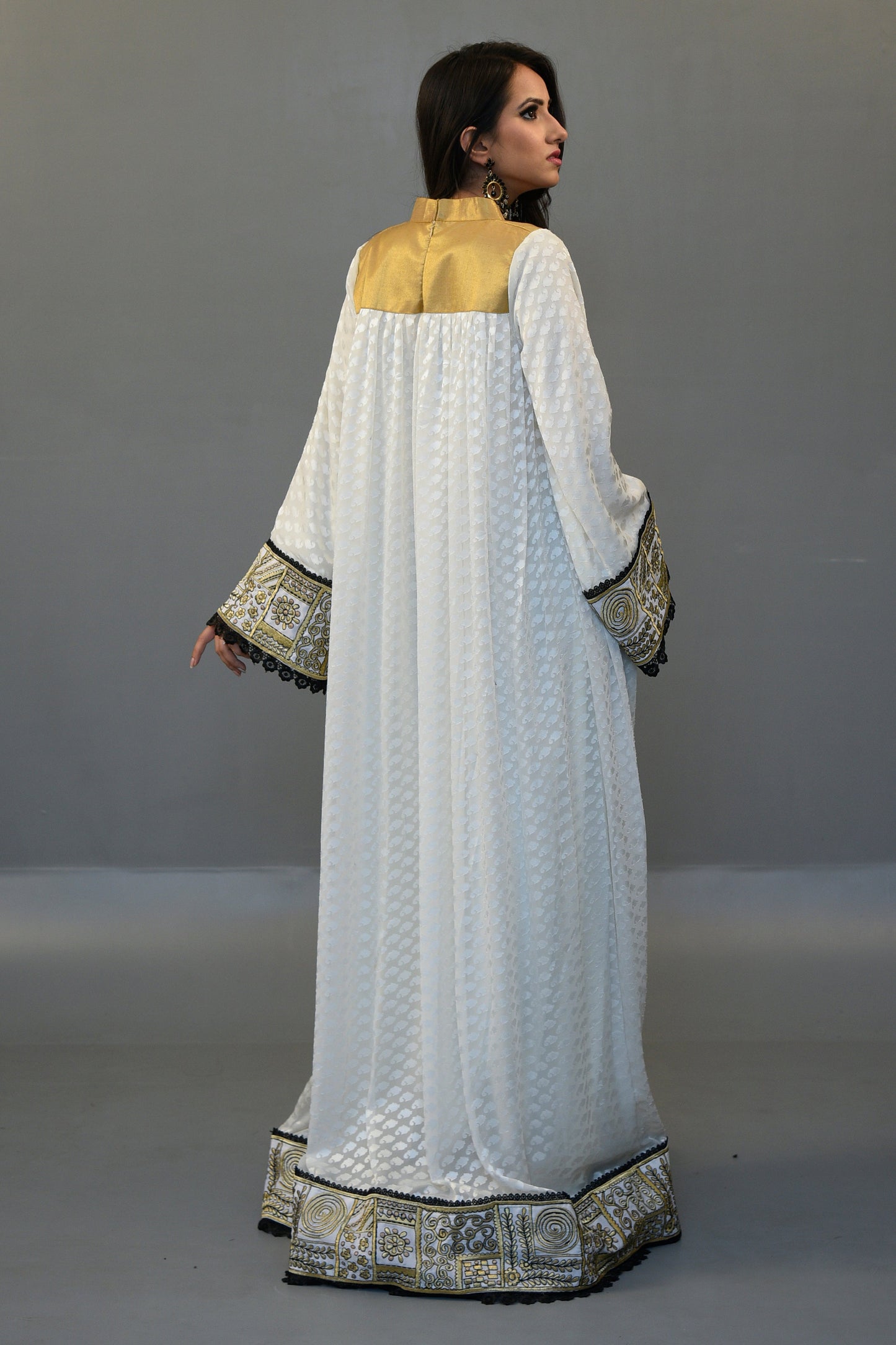 Off White Color Thread Work Abaya