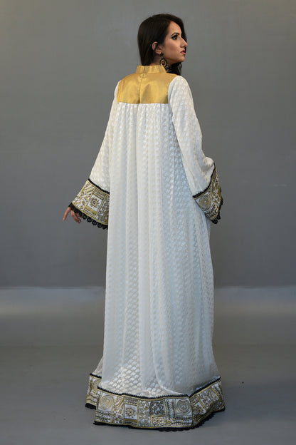 Off White Color Thread Work Abaya