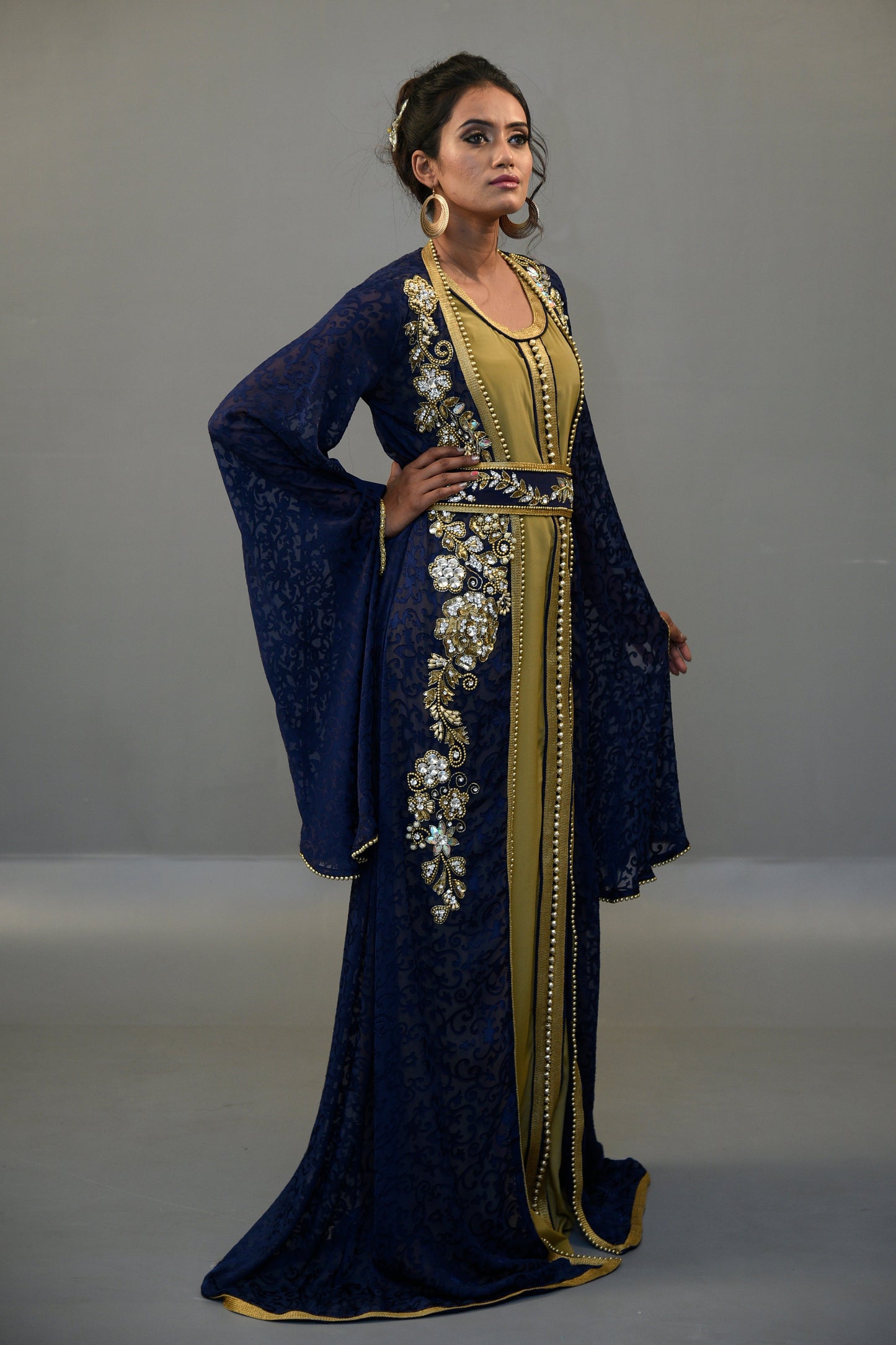 Dark Blue Color Moroccan Kaftan