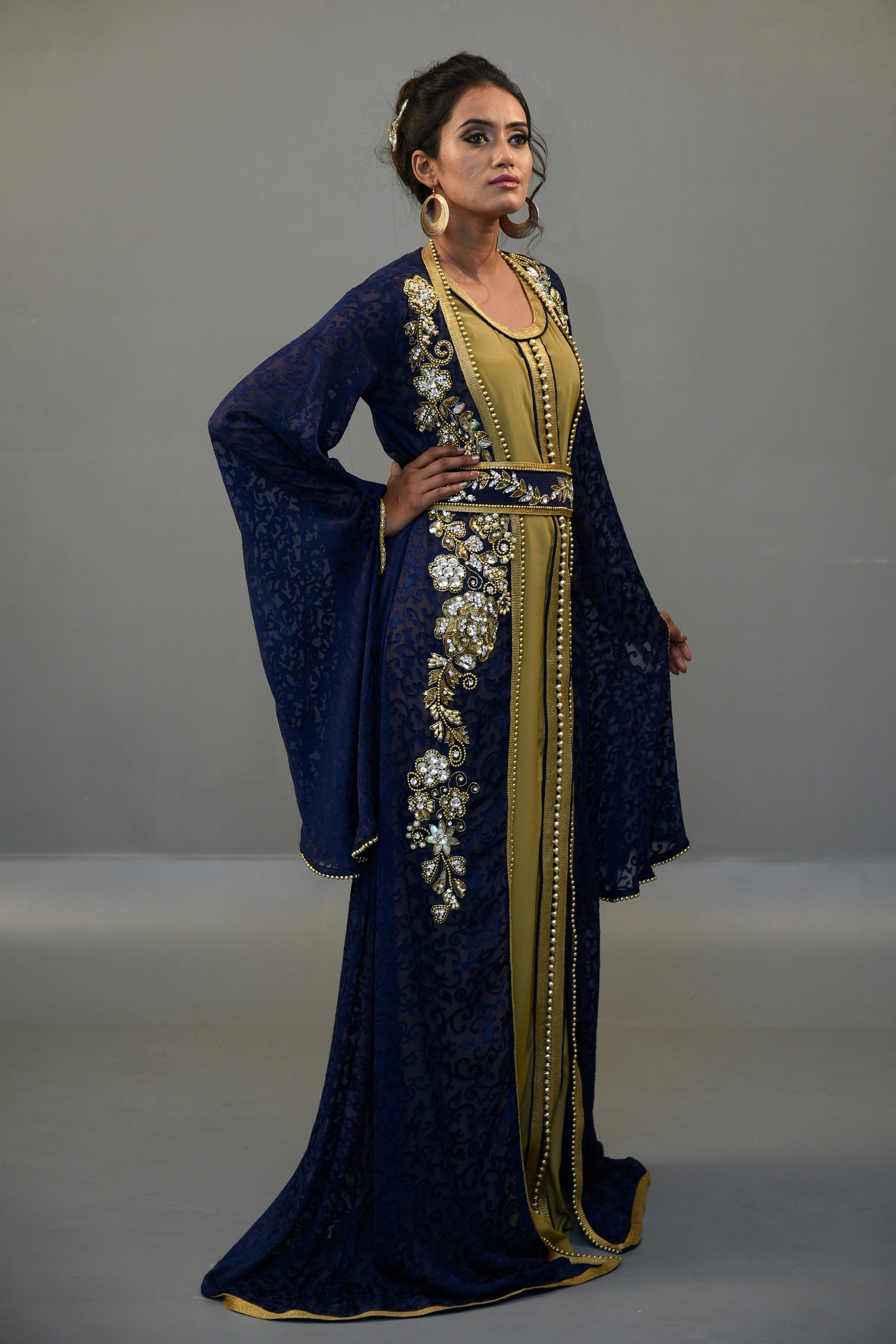 Dark Blue Color Moroccan Kaftan