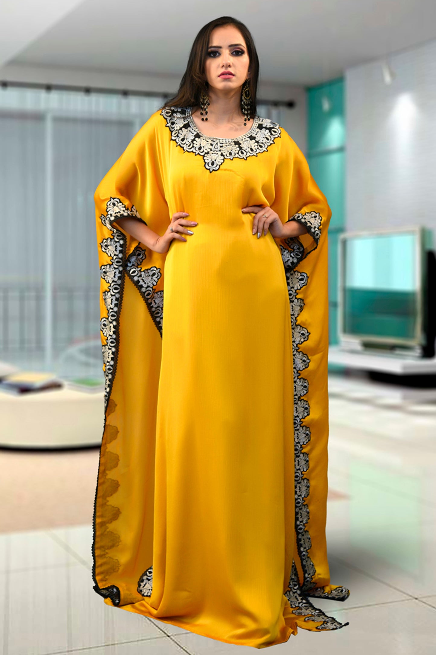 Golden Yellow Color Plus Size Kaftan