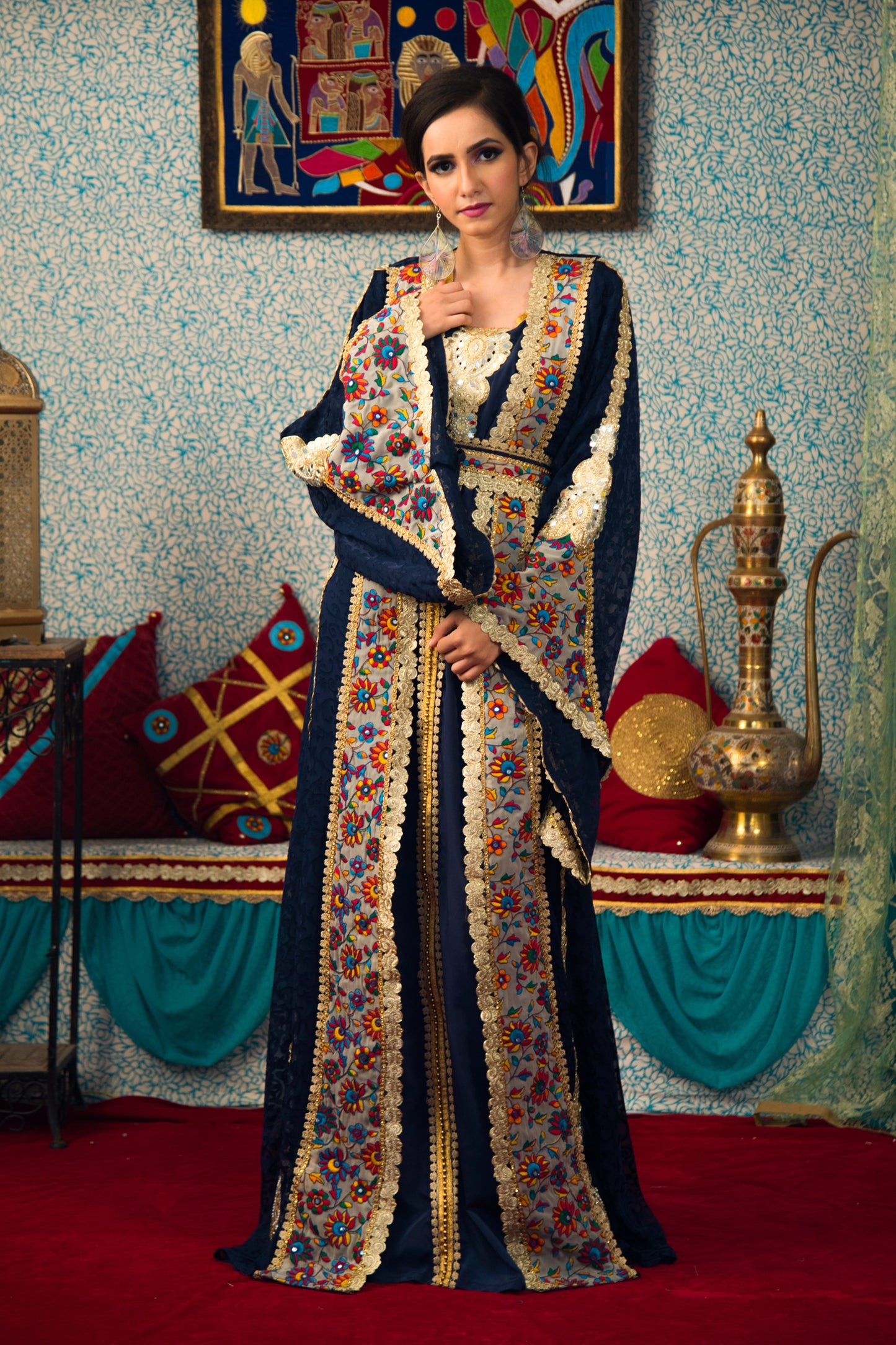 Dark Blue Color Embroidered Kaftan