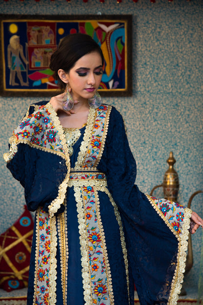 Dark Blue Color Embroidered Kaftan