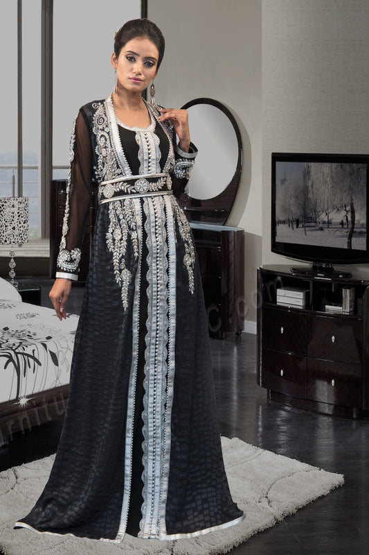 Dark Gray and Black Designer Moroccon Kaftan