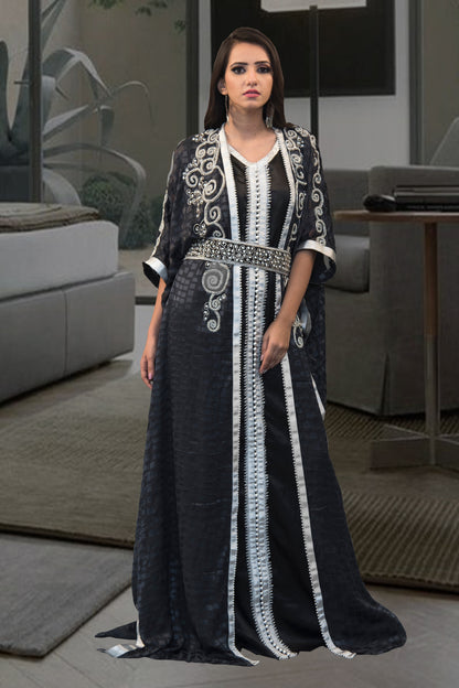 Dark Gray and Black Color Partywear Kaftan