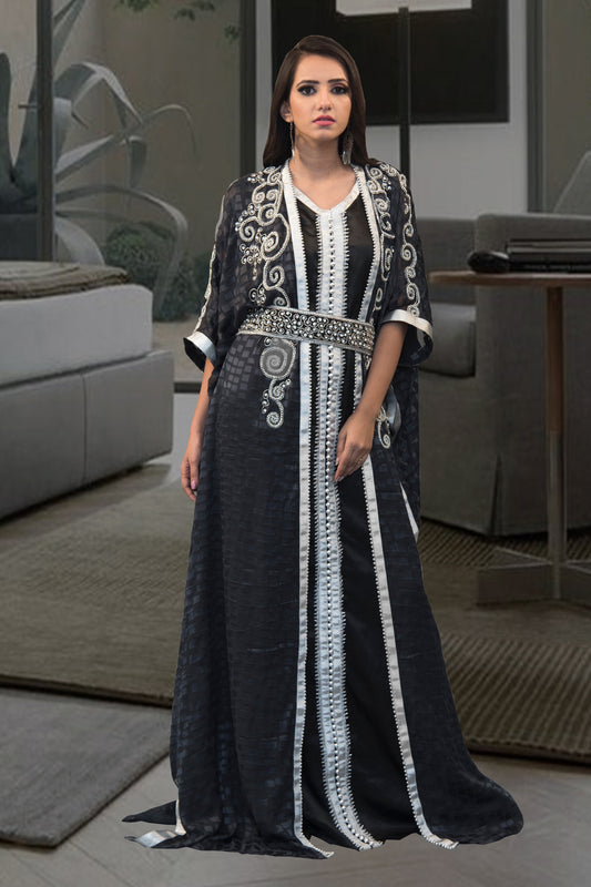 Dark Gray and Black Color Partywear Kaftan