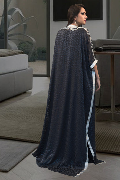 Dark Gray and Black Color Partywear Kaftan
