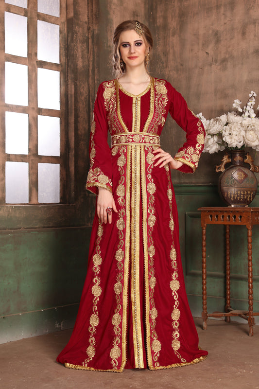 Maroon Color Wedding Moroccan Kaftan
