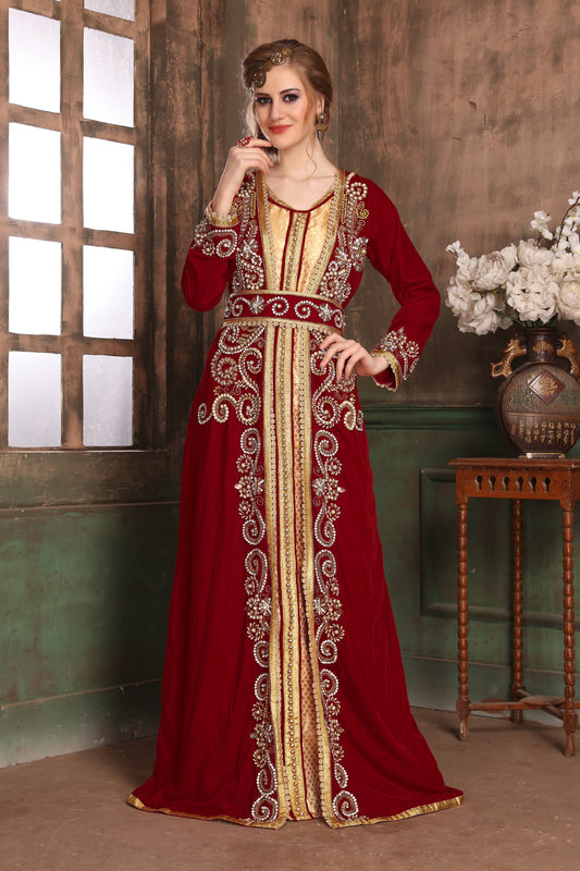Maroon and Beige Color Designer Kaftan