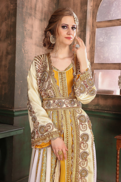 Yellow and White color African Kaftan