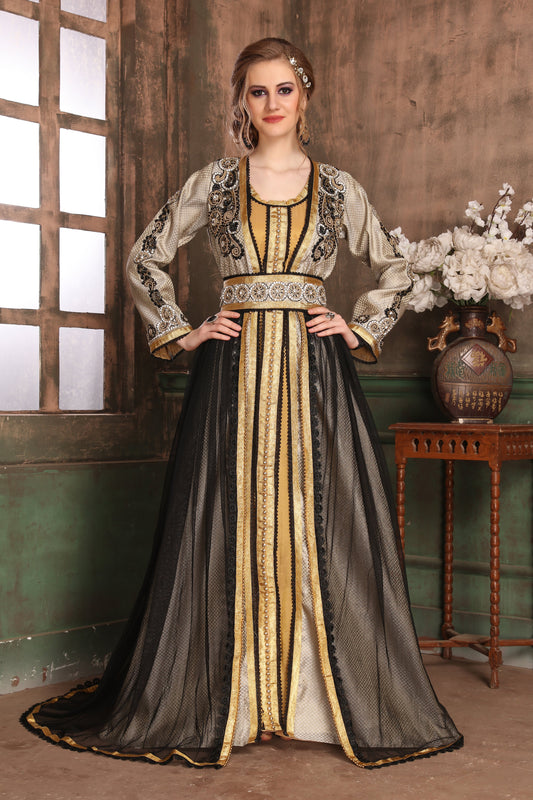 Gray and Black color Moroccan Kaftan