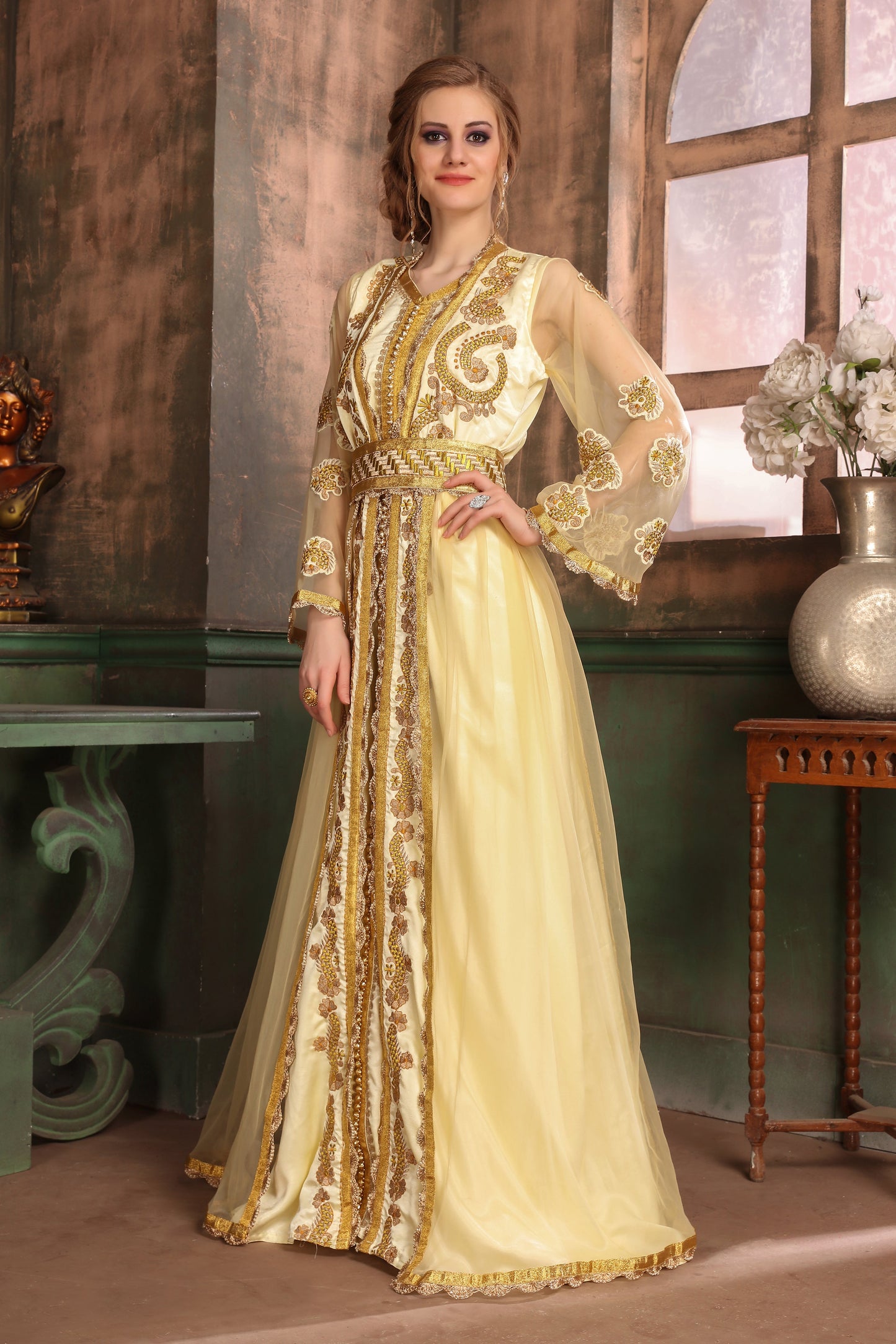 Beige Color Moroccan Style Kaftan