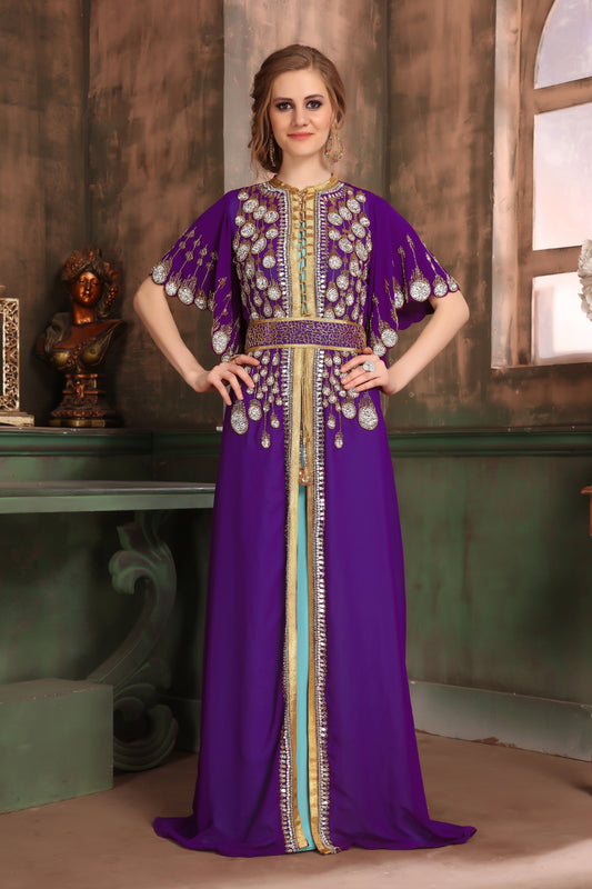 Purple and Blue Color Israeli Kaftan
