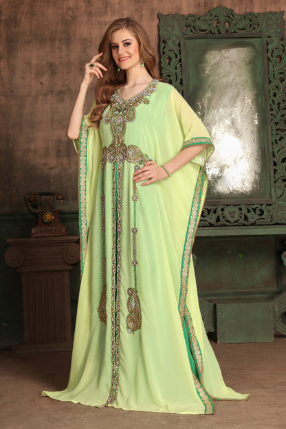 Yellow and Green Color Georgette Kaftan