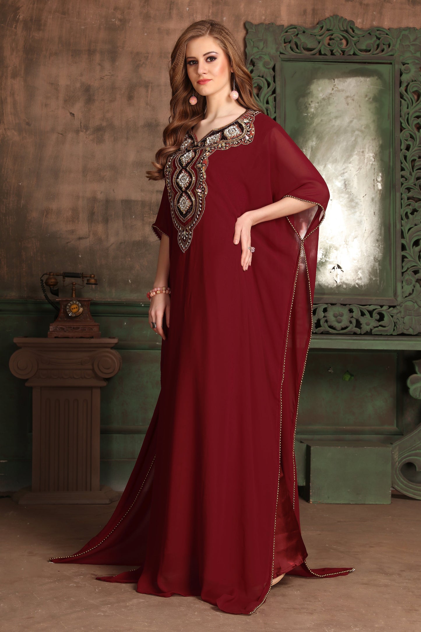 Maroon color Takchita Kaftan