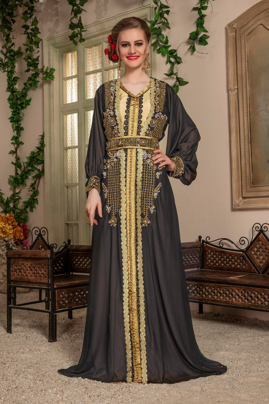 Black and Beige Party Wear Kaftan