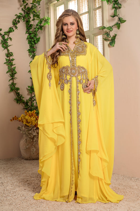 Yellow color Takchita Kaftan