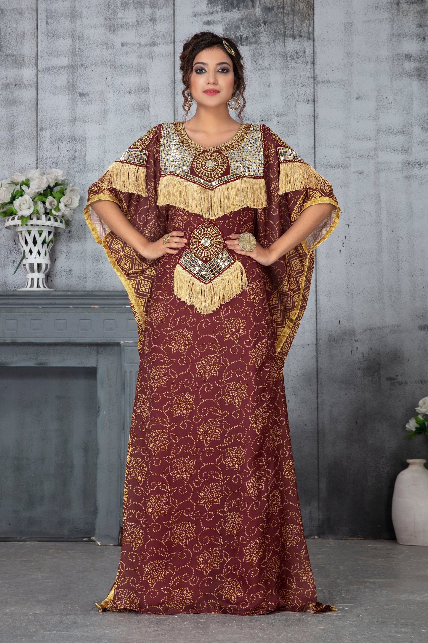 Maroon Color Designer Kaftan