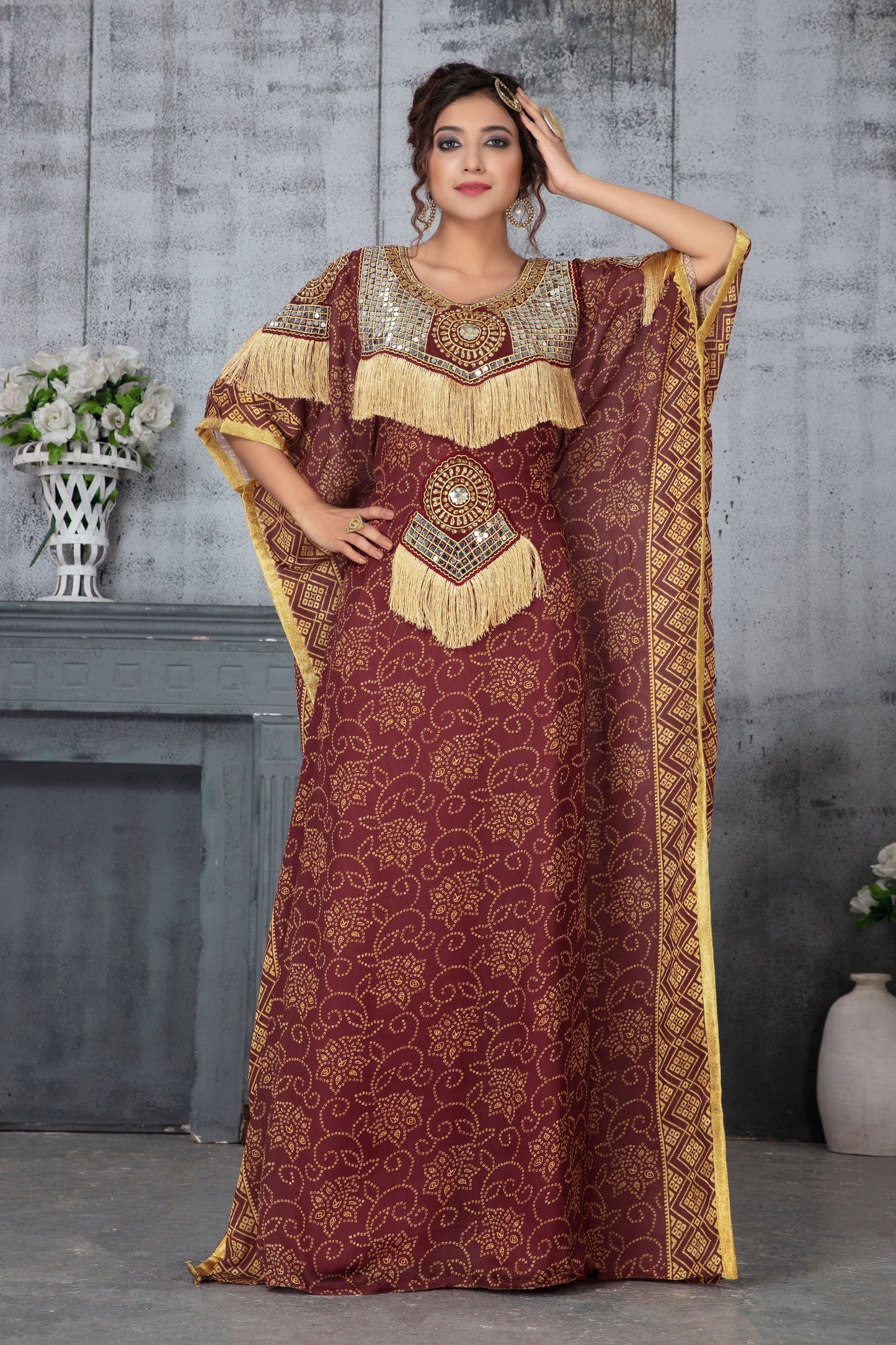 Maroon Color Designer Kaftan